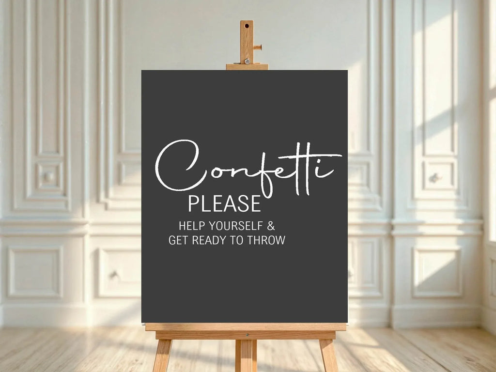 Minimalist Noir Confetti Wedding Party Sign - Larosier Prints