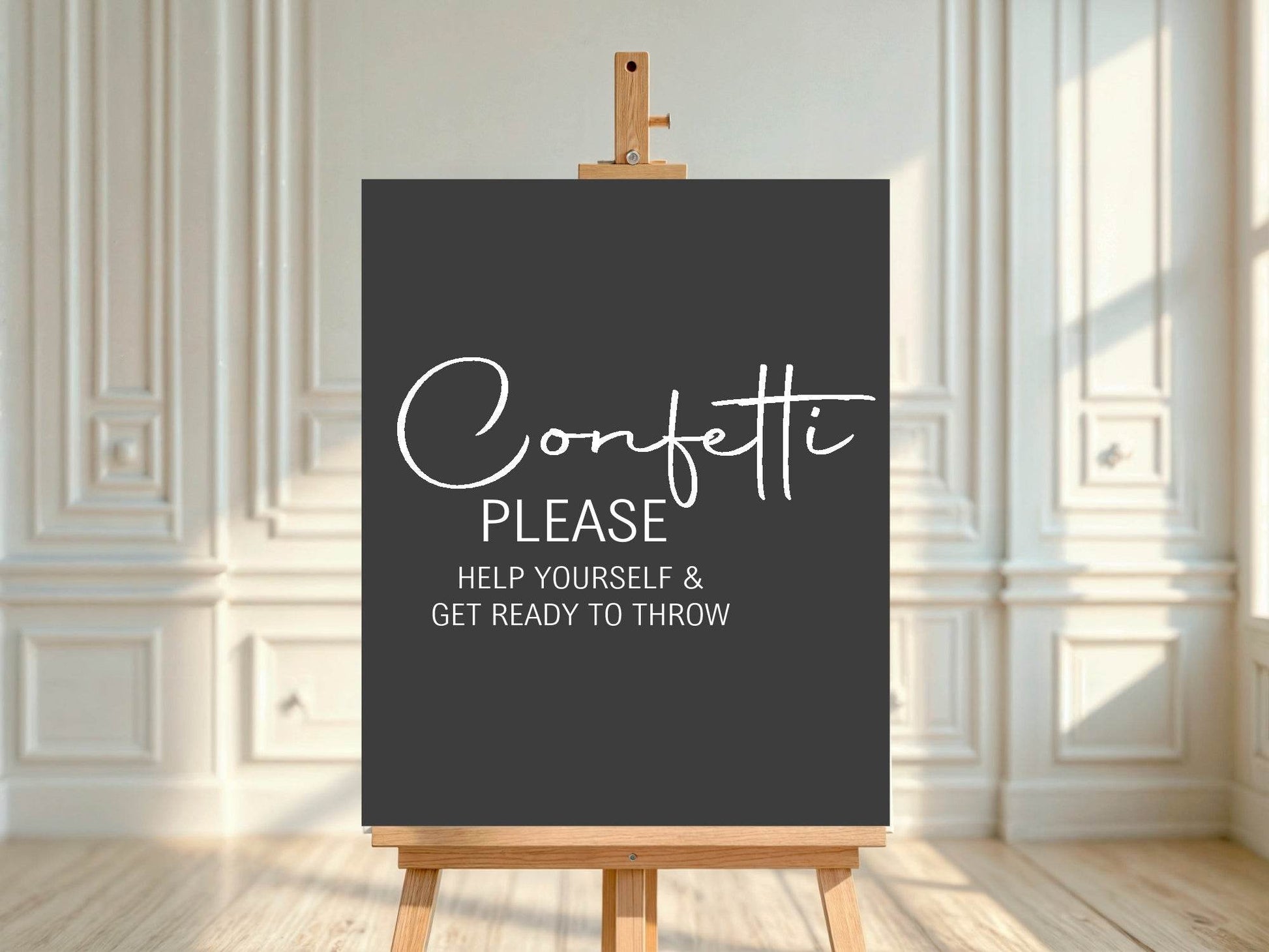 Minimalist Noir Confetti Wedding Party Sign