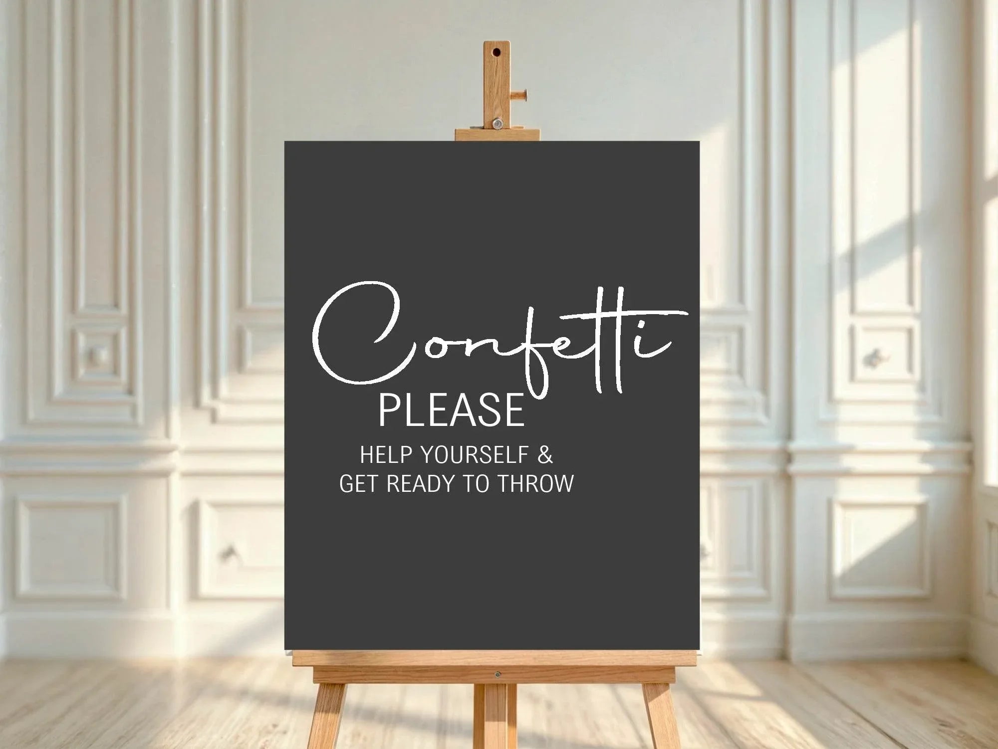 Minimalist Noir Confetti Wedding Party Sign - Larosier Prints