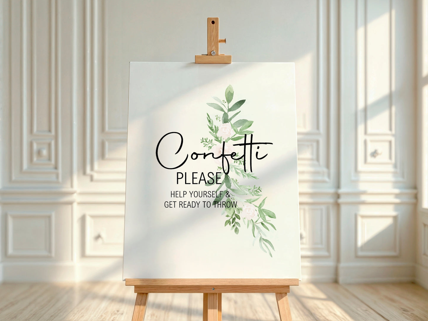 Green & White Rose Confetti Wedding Sign