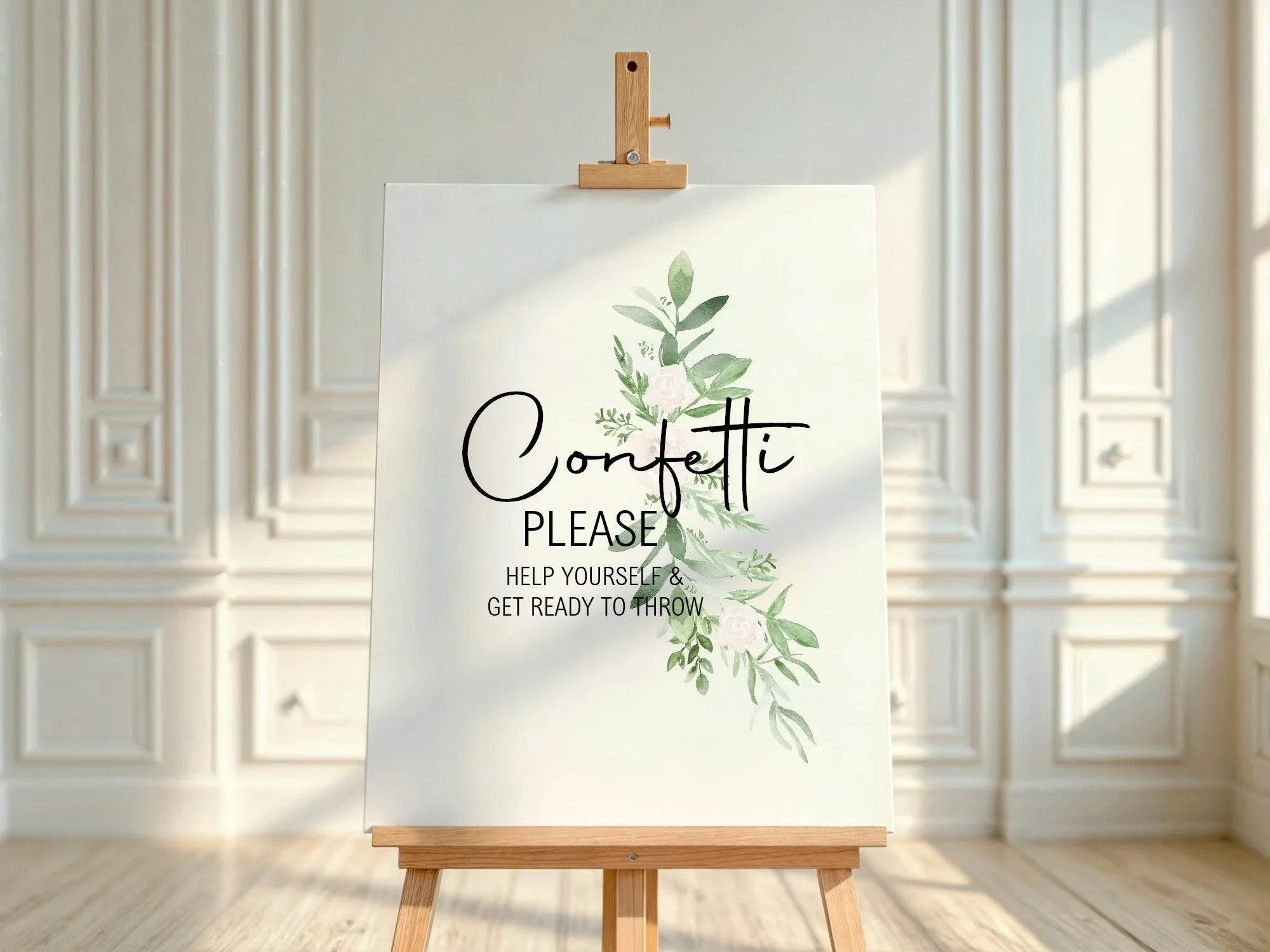 Green & White Rose Confetti Wedding Party Sign - Larosier Prints