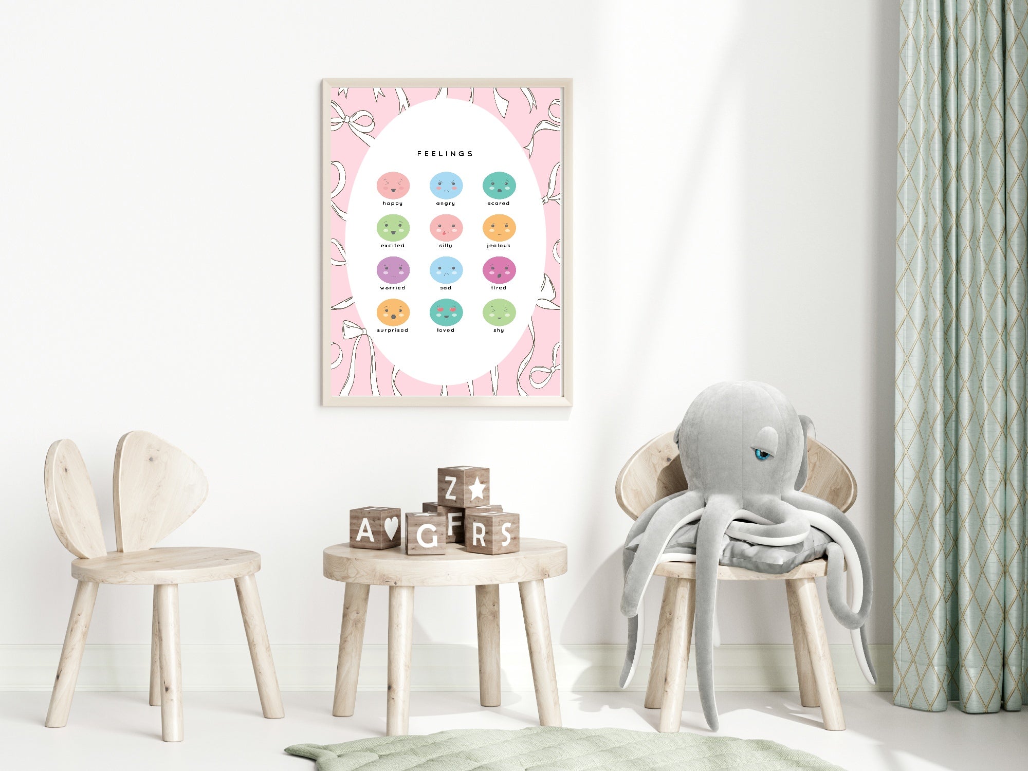 Pink Bow Feelings Poster | Emotional Support Tool Wall Art