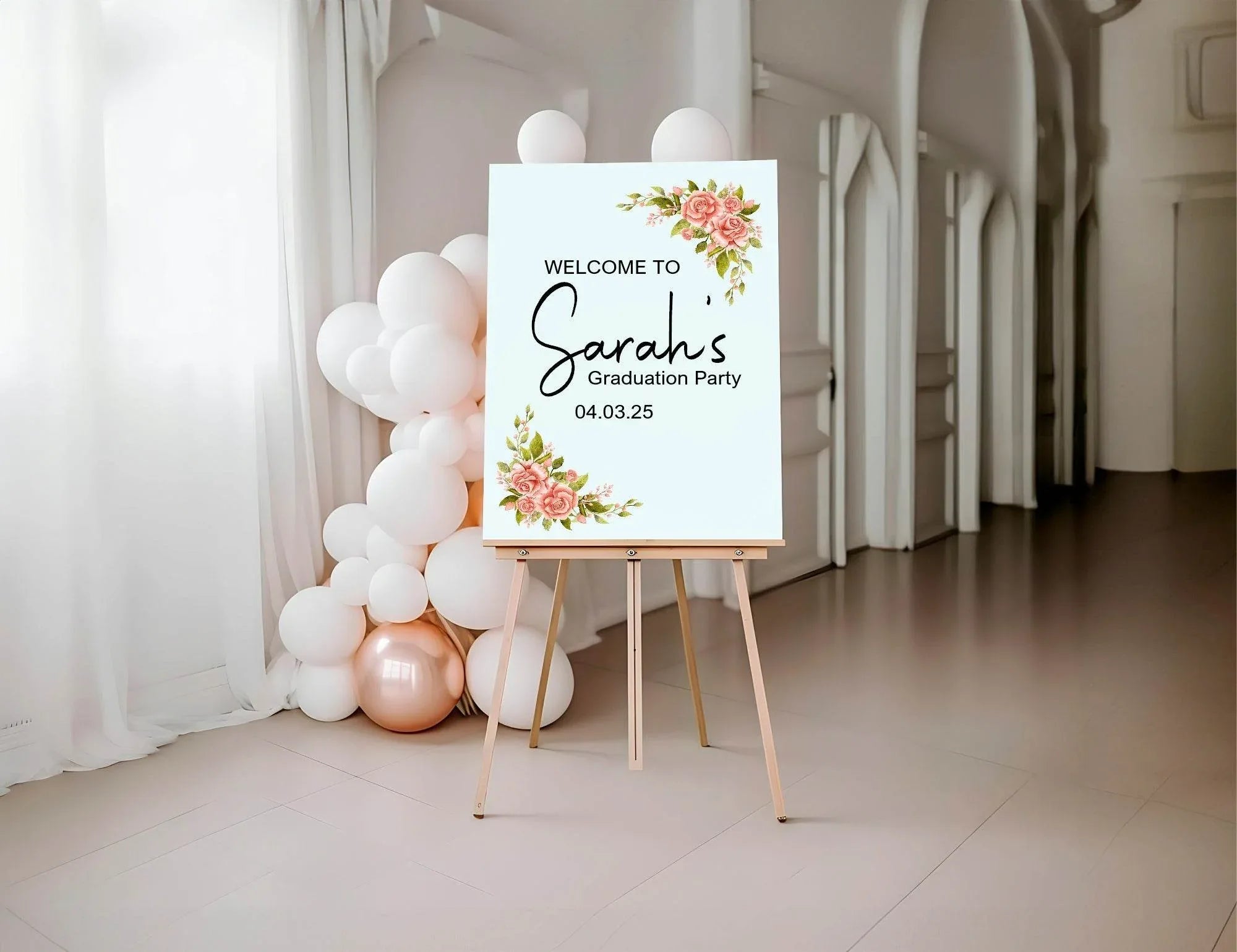 Pink Rose Graduation Party Sign - Larosier Prints