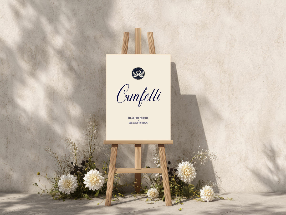 Celestial Swan wedding confetti sign