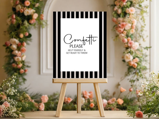 Black & White Confetti Wedding Party Sign
