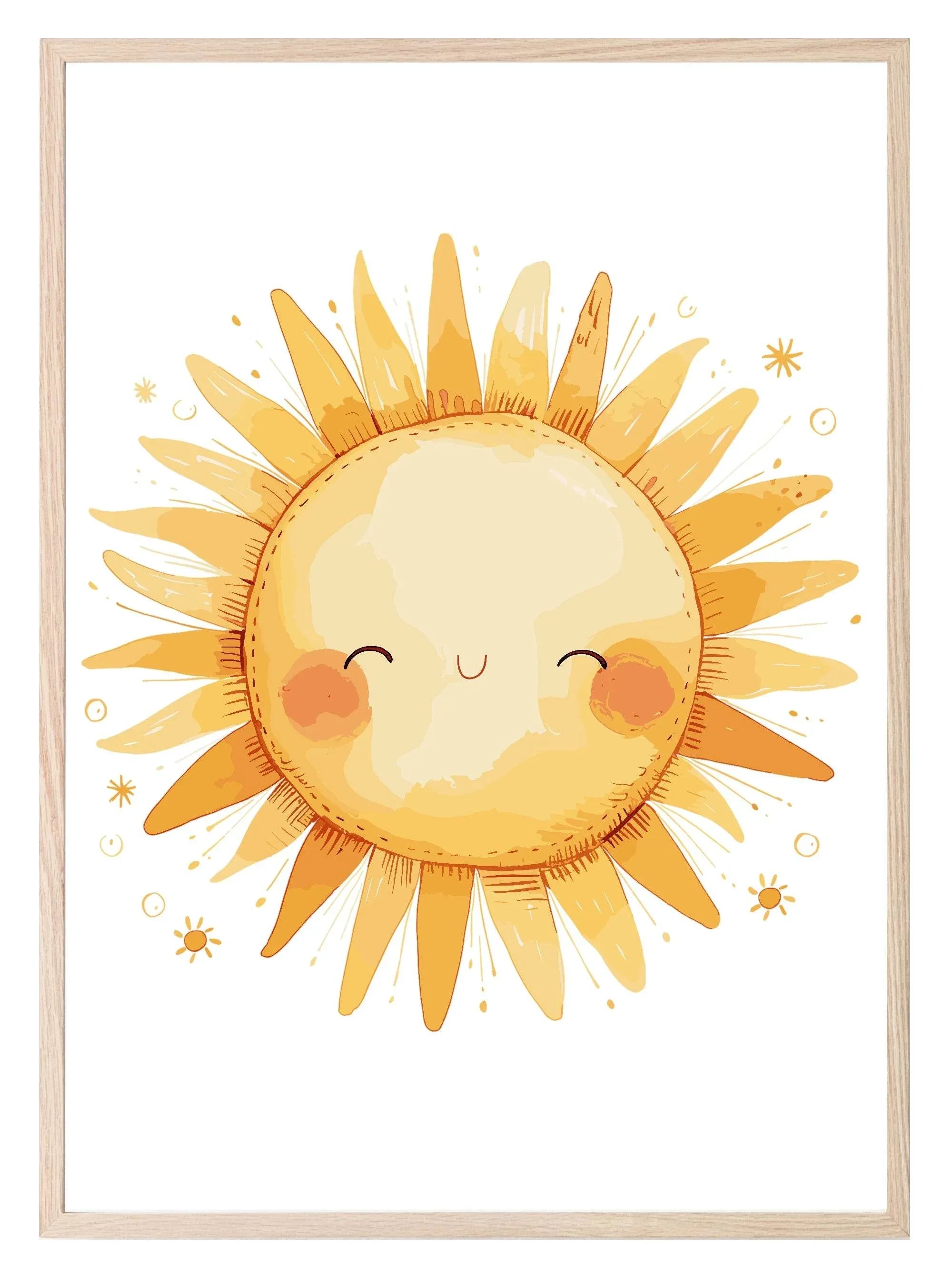 Cute Sun Print | Watercolour | Nursery Wall Art - Larosier Prints
