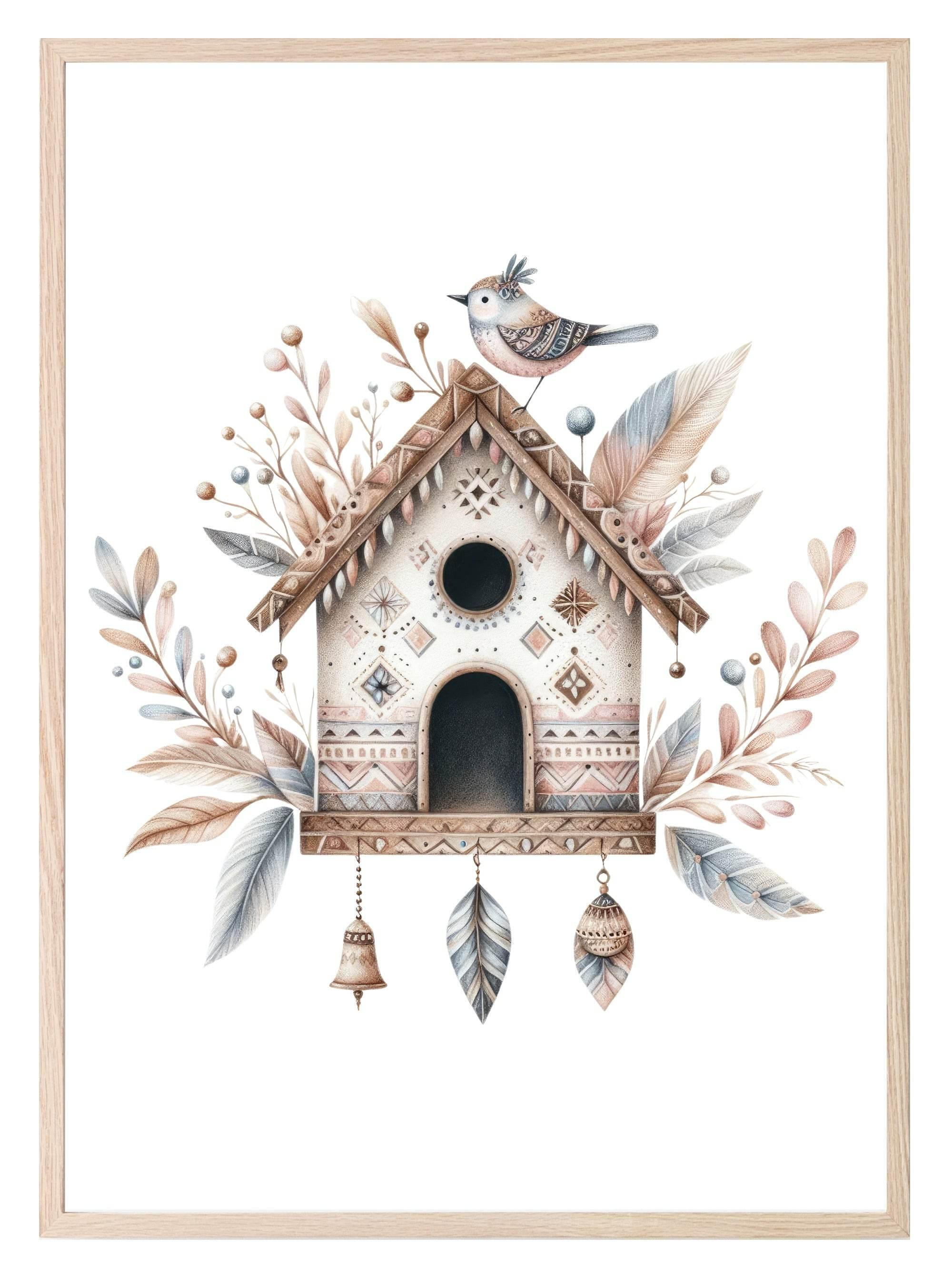 Boho Bird House Print | Nursery Wall Art - Larosier Prints