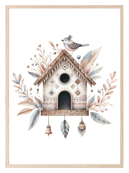 Boho Bird House Print | Nursery Wall Art