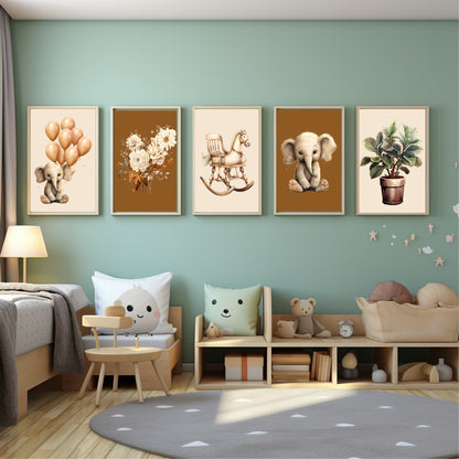 Cute Elephant With Balloons Print | Antique | Nursery Wall Art