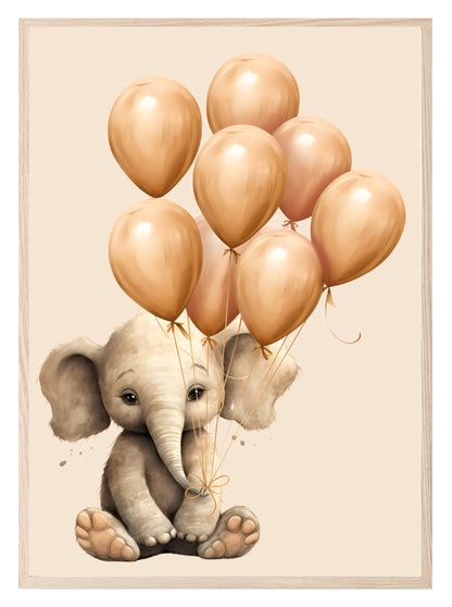 Cute Elephant With Balloons Print | Antique | Nursery Wall Art