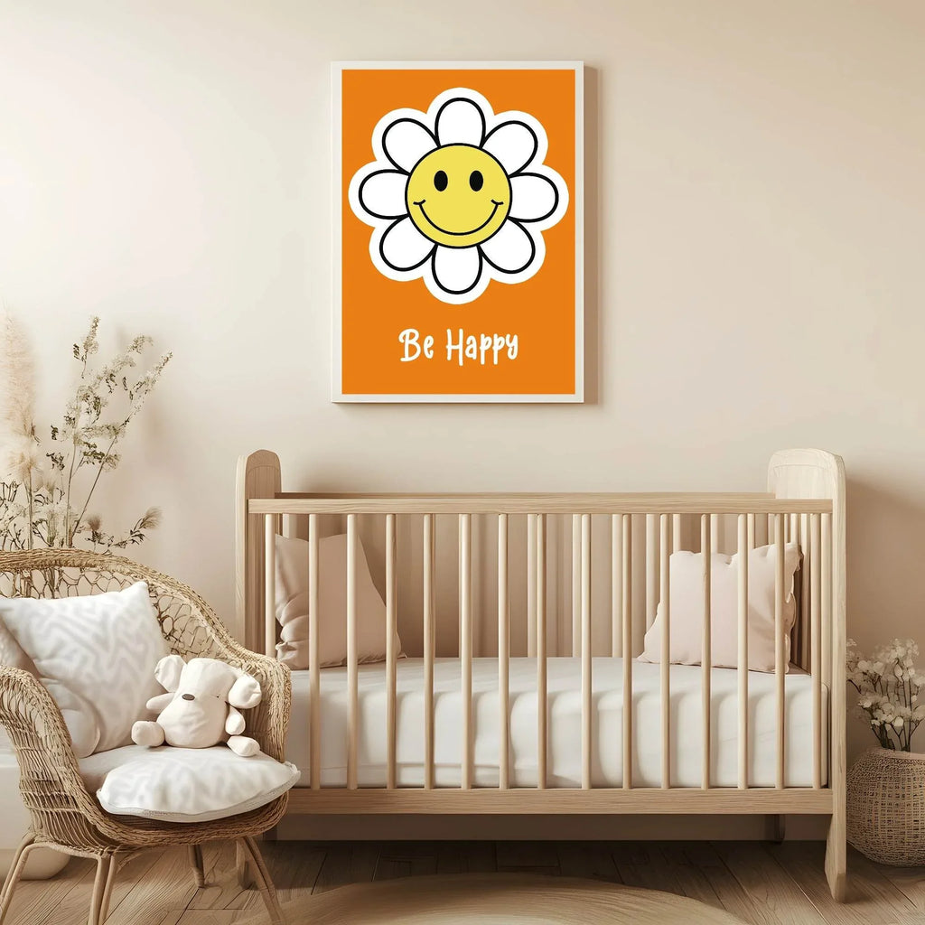Be Happy Print | Daisy | Orange | Nursery Wall Art - Larosier Prints