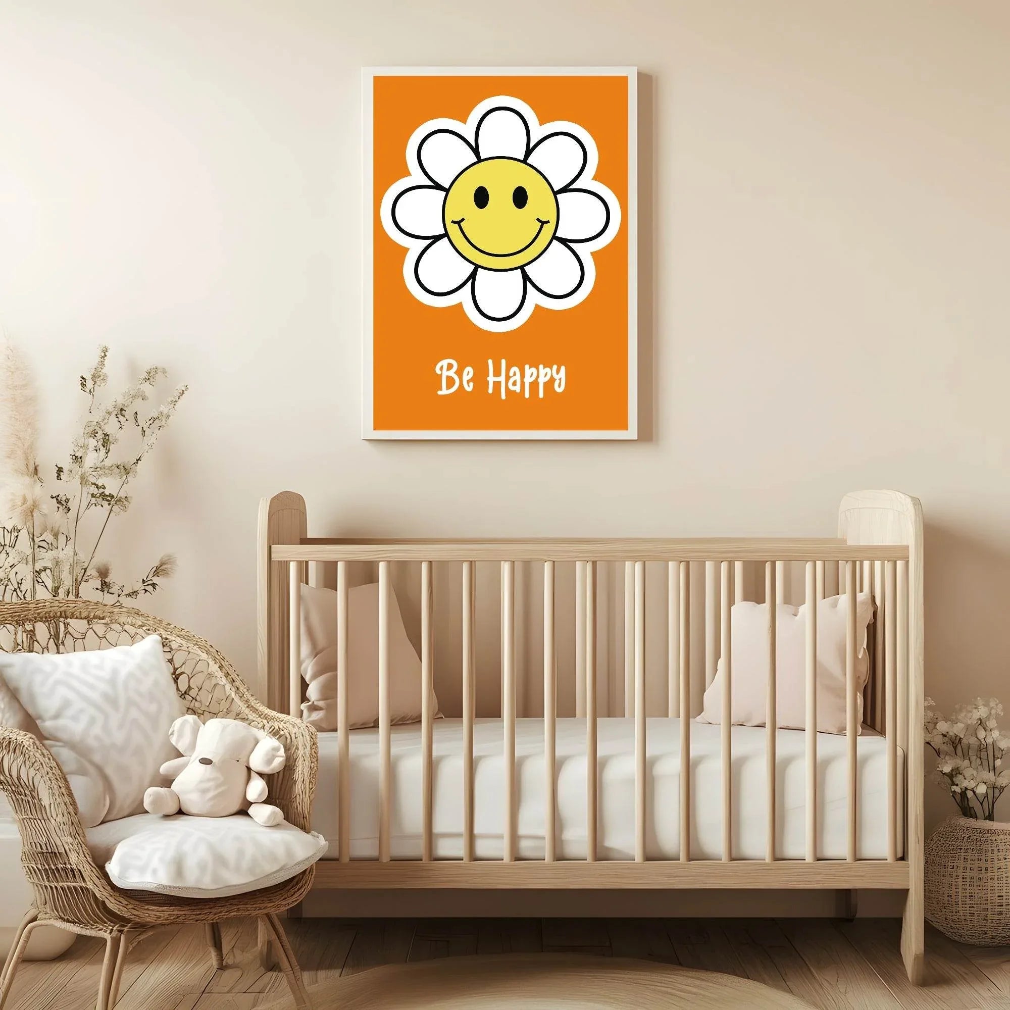 Be Happy Print | Daisy | Orange | Nursery Wall Art - Larosier Prints