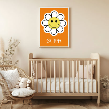 Be Happy Print | Daisy | Orange | Nursery Wall Art