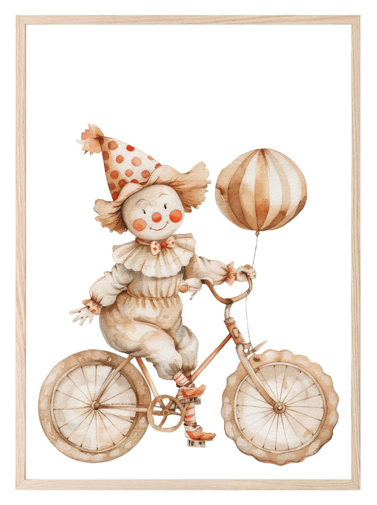 Clown On A Bicycle Print | Nursery Wall Art