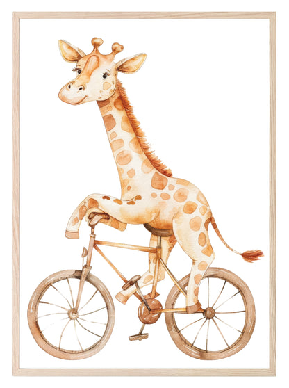 Giraffe On A Bicycle Print | Nursery Wall Art