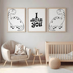 Cute Dinosaur Print | I a ROAR You | Monochrome | Nursery Wall Art - Larosier Prints