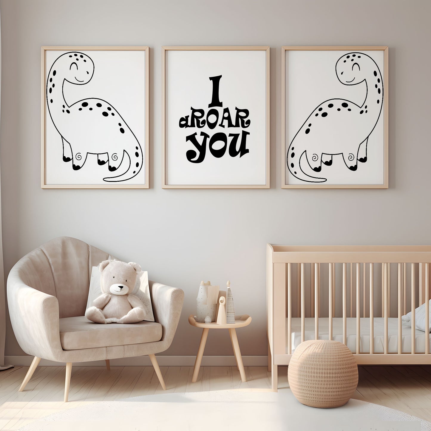 Cute Dinosaur Print | I a ROAR You | Monochrome | Nursery Wall Art