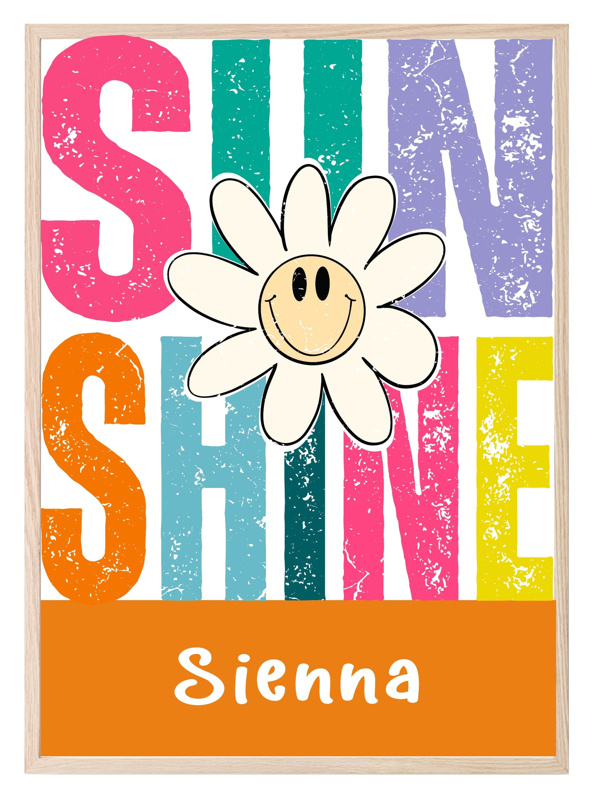 Sunshine Daisy Print | Colourful | Personalised Name | Nursery Wall Art