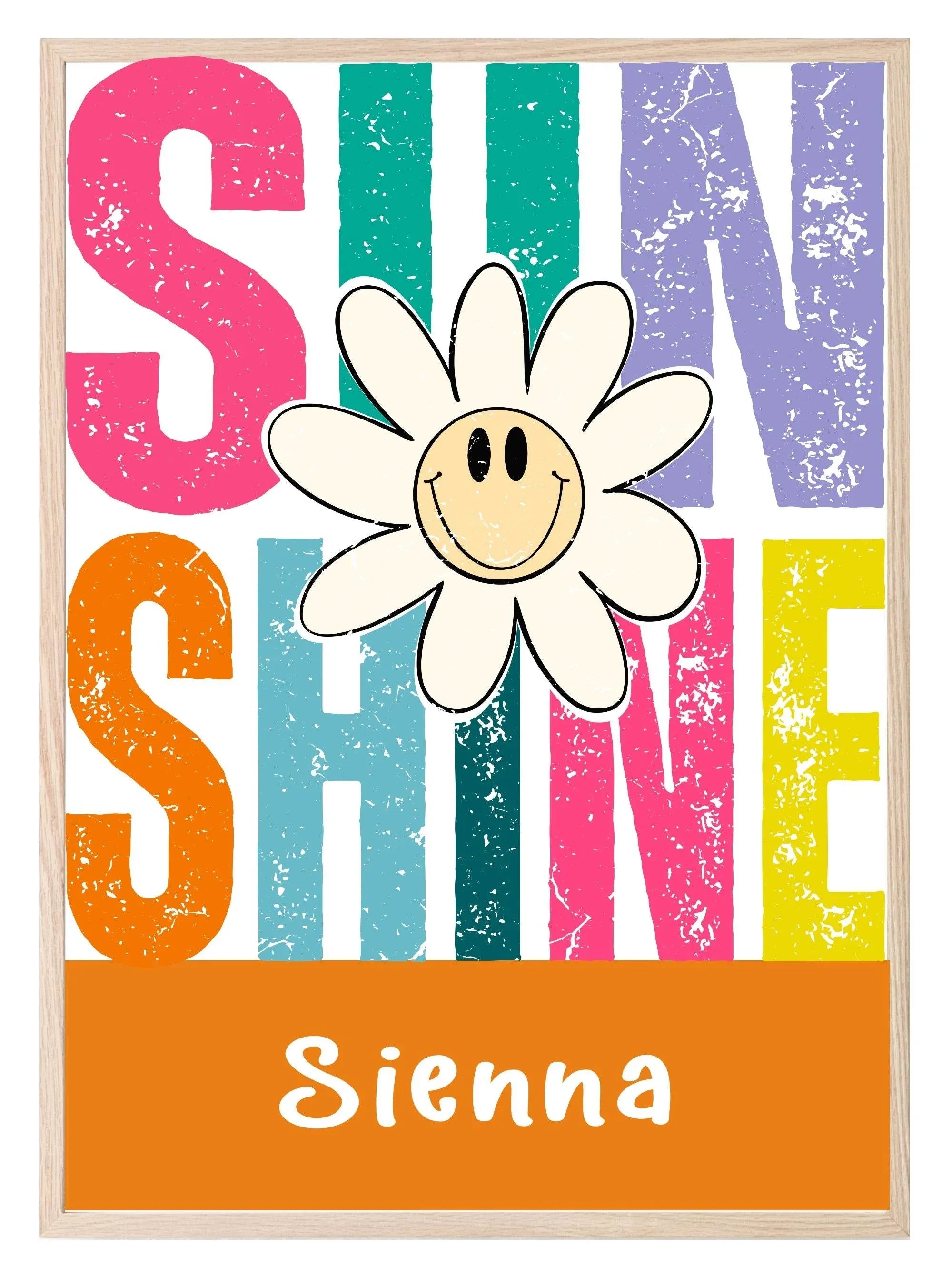 Sunshine Daisy Print | Colourful | Personalised Name | Nursery Wall Art - Larosier Prints