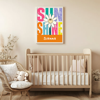 Sunshine Daisy Print | Colourful | Personalised Name | Nursery Wall Art