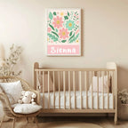 Smiley Daisies Print | Colourful | Floral | Personalised Name | Pink | Nursery Wall Art - Larosier Prints
