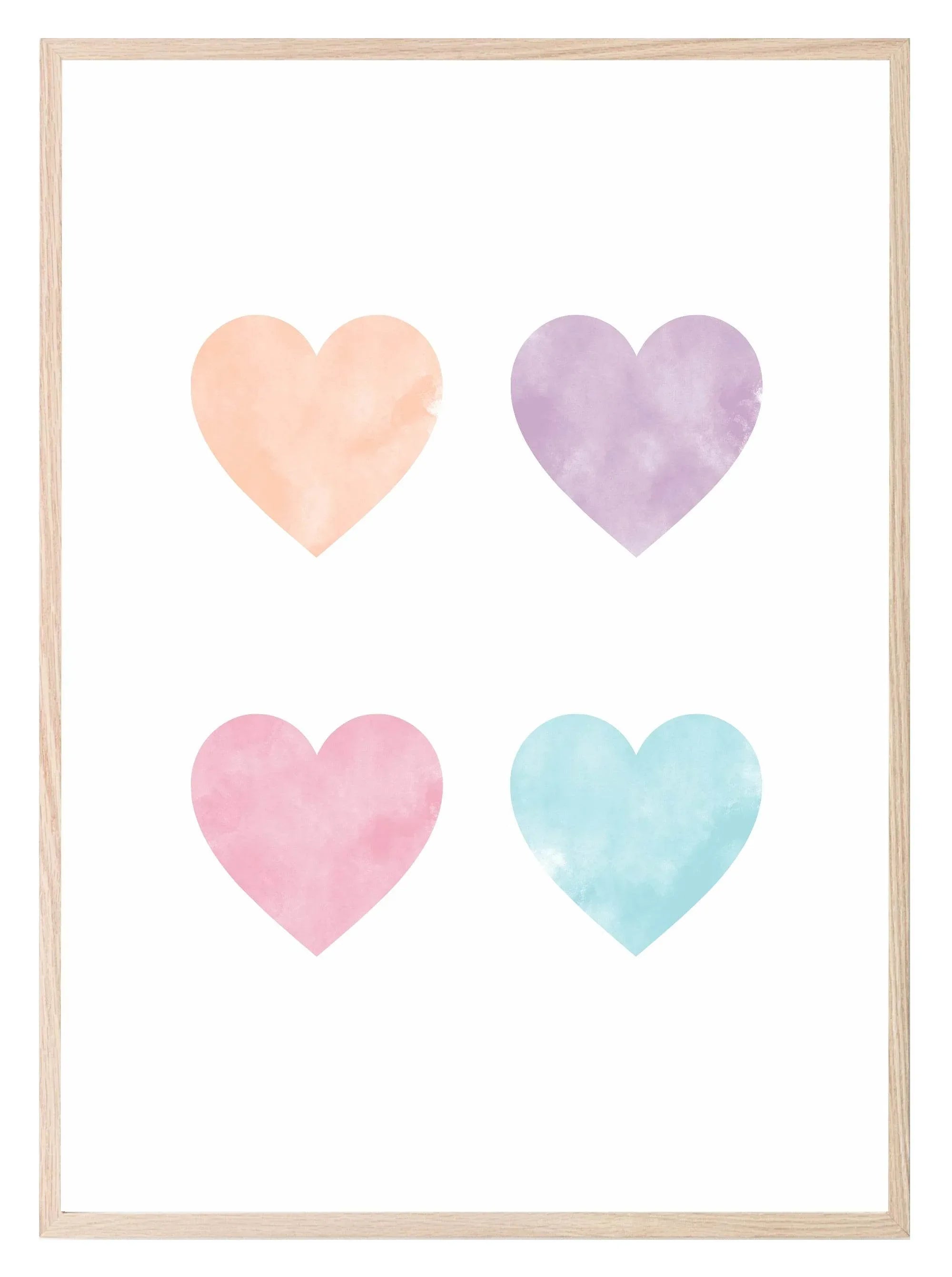 Love Hearts Print | Colourful | Kids Wall Art - Larosier Prints