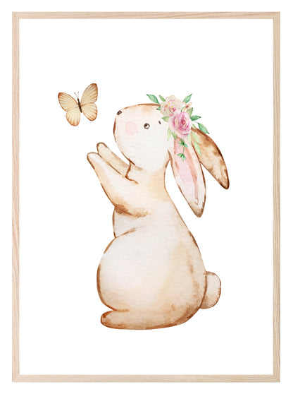 Bunny & Butterfly Print | Watercolour | Kids Wall Art