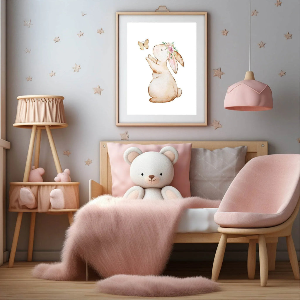 Bunny & Butterfly Print | Watercolour | Kids Wall Art - Larosier Prints