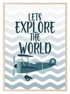 Let's Explore The World Airplane Print | Waves | Kids Wall Art - Larosier Prints