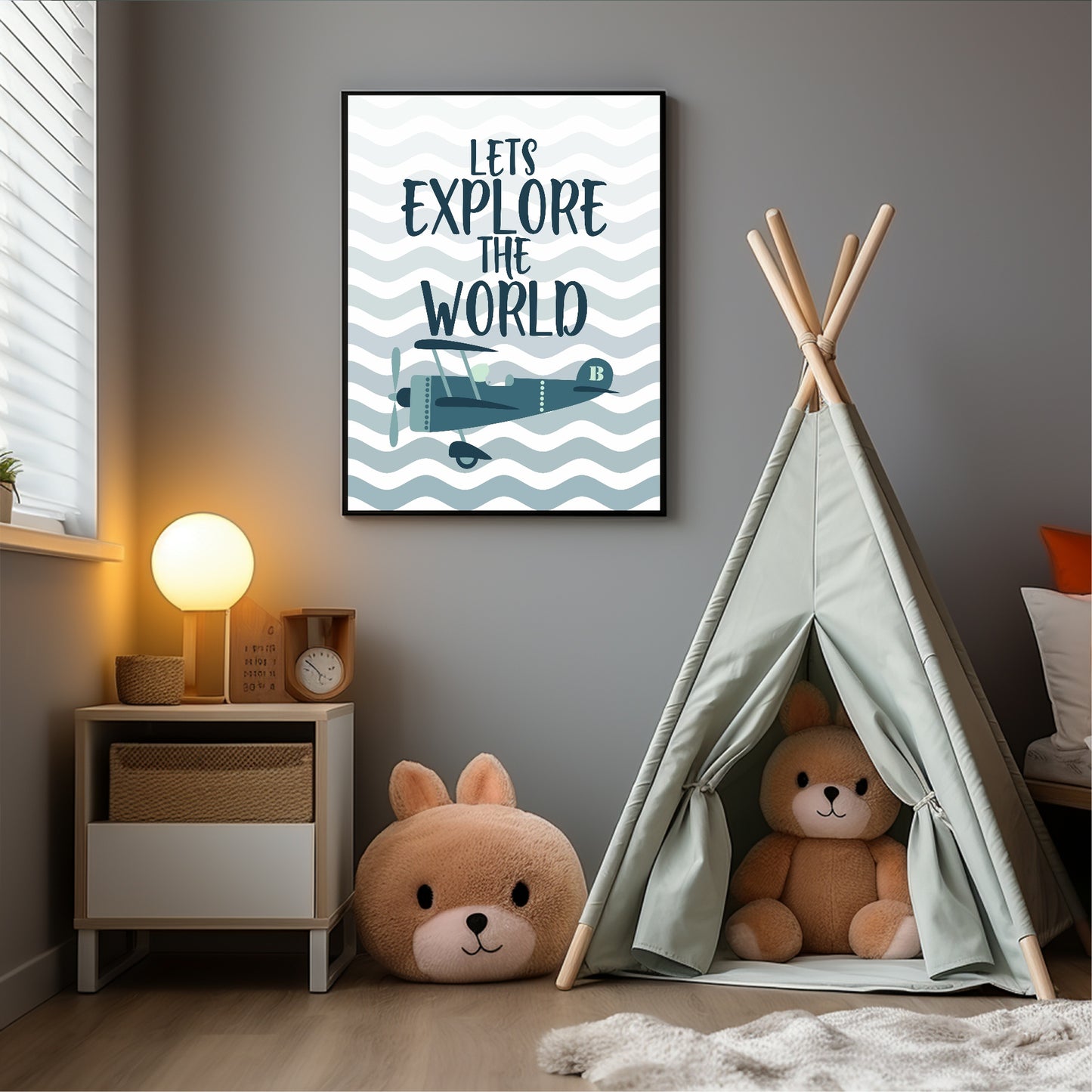 Let's Explore The World Airplane Print | Waves | Kids Wall Art