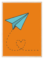 Blue Paper Plane Love Print | Orange | Kids Wall Art - Larosier Prints