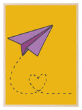 Purple Paper Plane Love Print | Yellow | Kids Wall Art - Larosier Prints