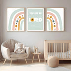 You Are So Loved Little One Print | Floral Rainbow | Mint Green & Pink | Kids Wall Art - Larosier Prints