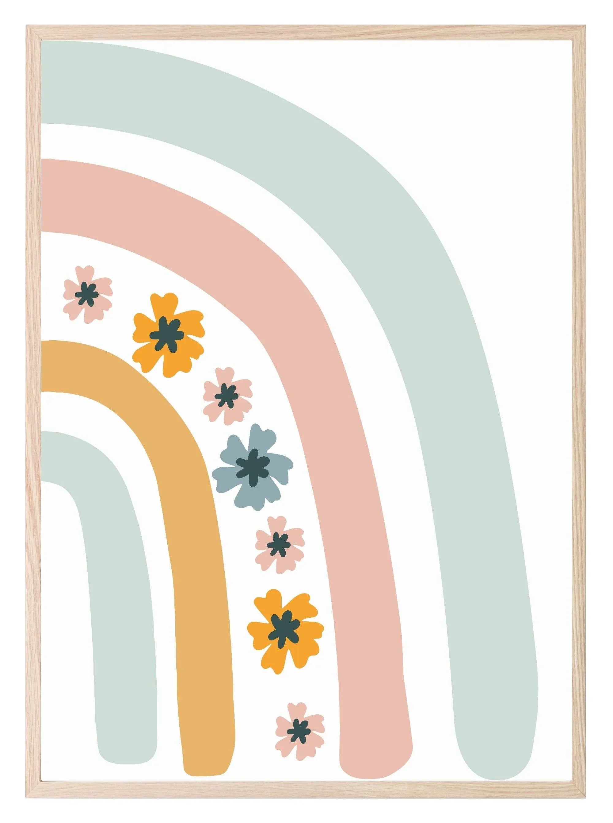 You Are So Loved Little One Print | Floral Rainbow | Mint Green & Pink | Kids Wall Art - Larosier Prints