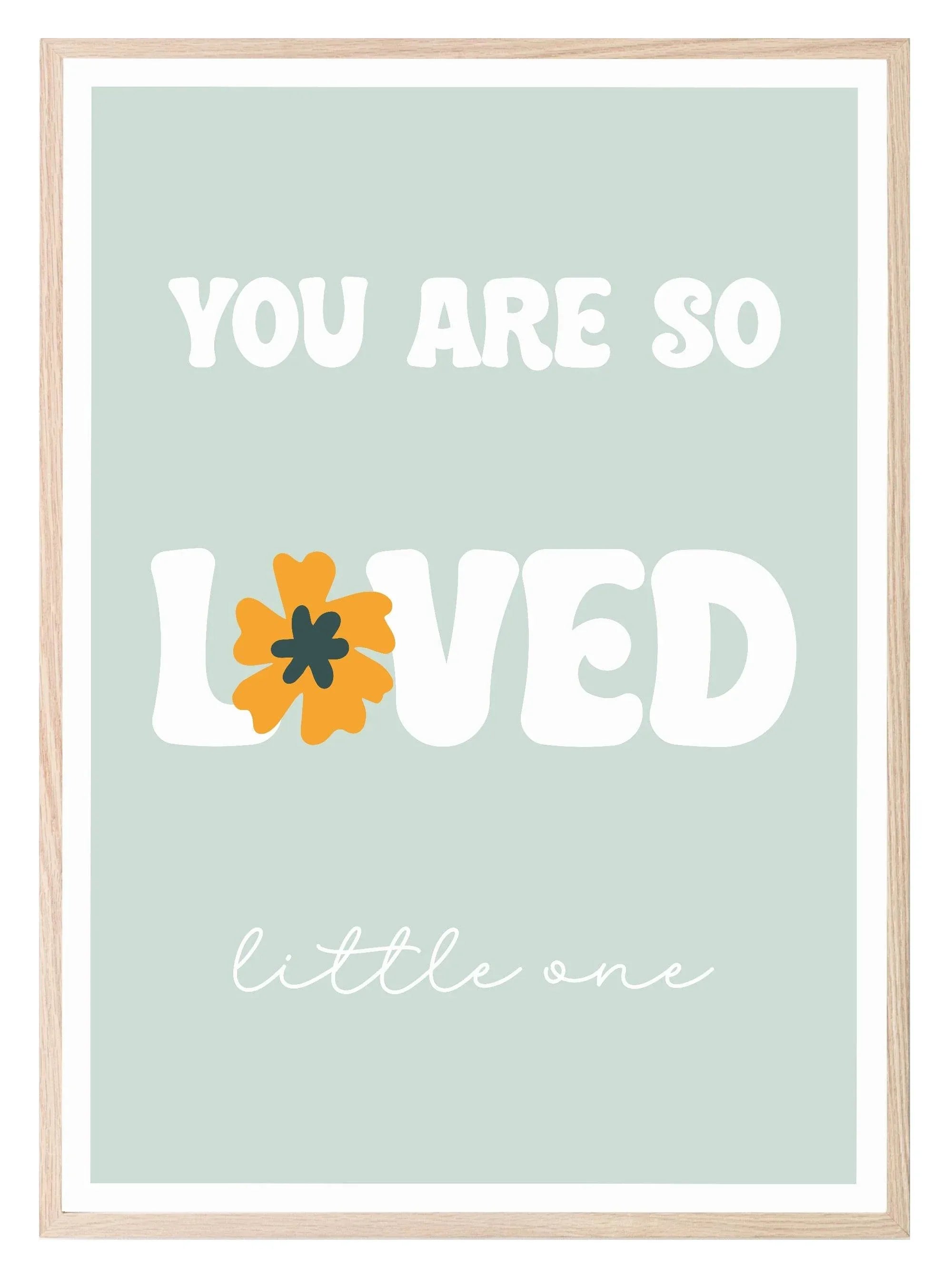 You Are So Loved Little One Print | Floral Rainbow | Mint Green & Pink | Kids Wall Art - Larosier Prints