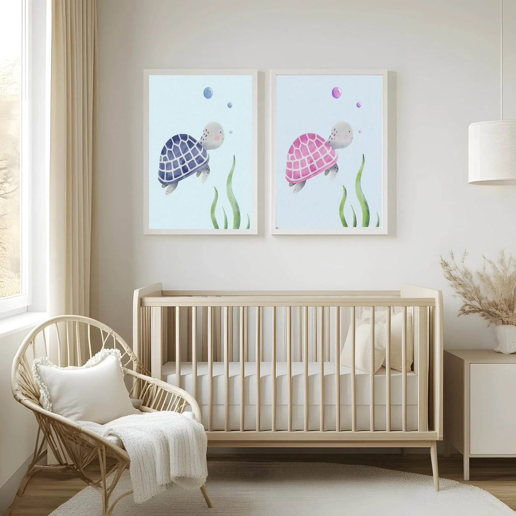 Blue Sea Turtle Print | Kids Wall Art - Larosier Prints