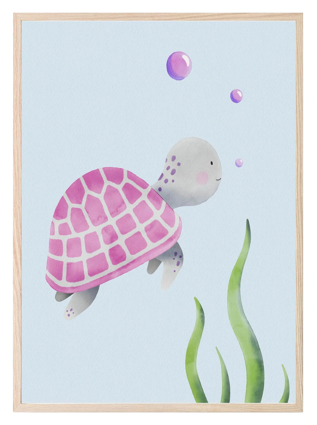 Pink Sea Turtle Print | Kids Wall Art - Larosier Prints