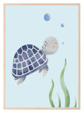 Blue Sea Turtle Print | Kids Wall Art - Larosier Prints