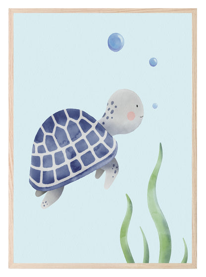 Blue Sea Turtle Print | Kids Wall Art