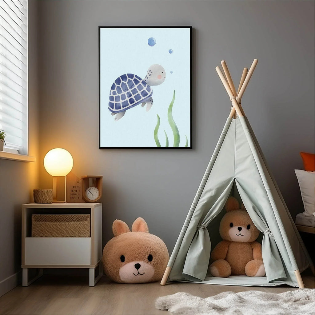 Blue Sea Turtle Print | Kids Wall Art - Larosier Prints