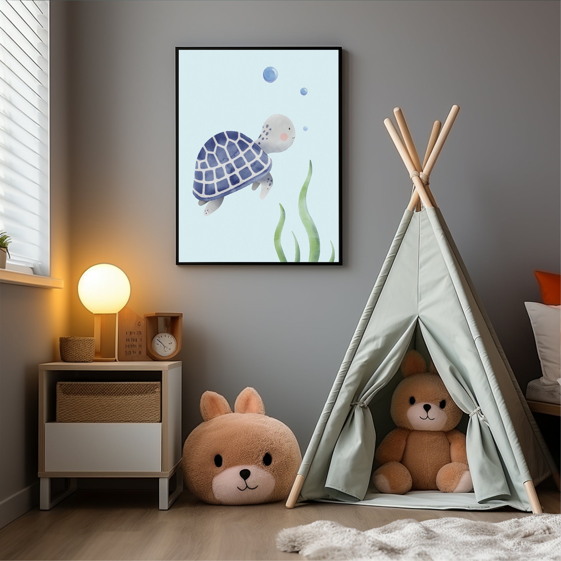 Blue Sea Turtle Print | Kids Wall Art