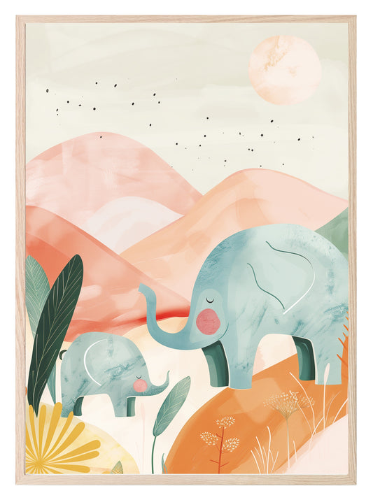 Watercolour Elephants Print | Floral | Colourful Kids Wall Art