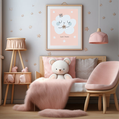 Sweet Dreams Cloud Print | Pink | Kids Wall Art