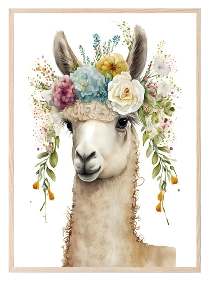 Floral Llama Print | Kids Wall Art