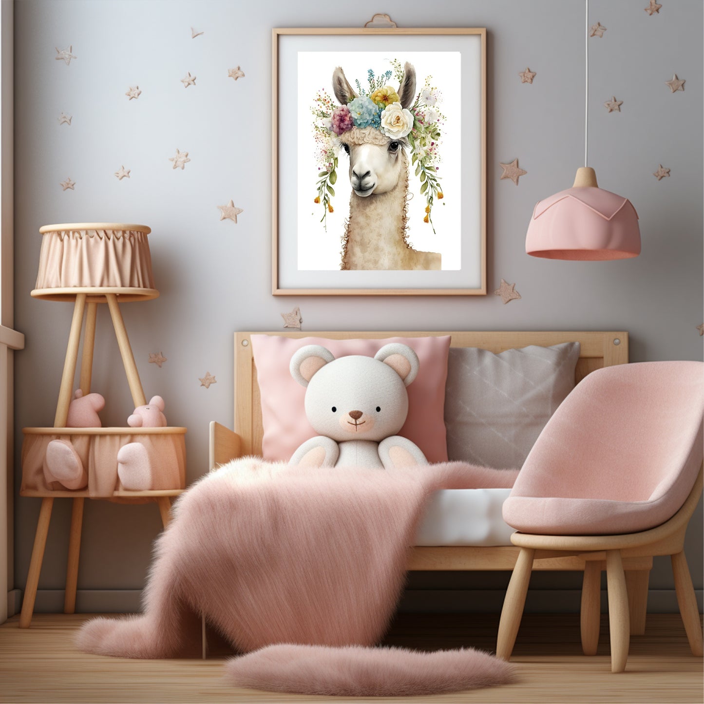 Floral Llama Print | Kids Wall Art