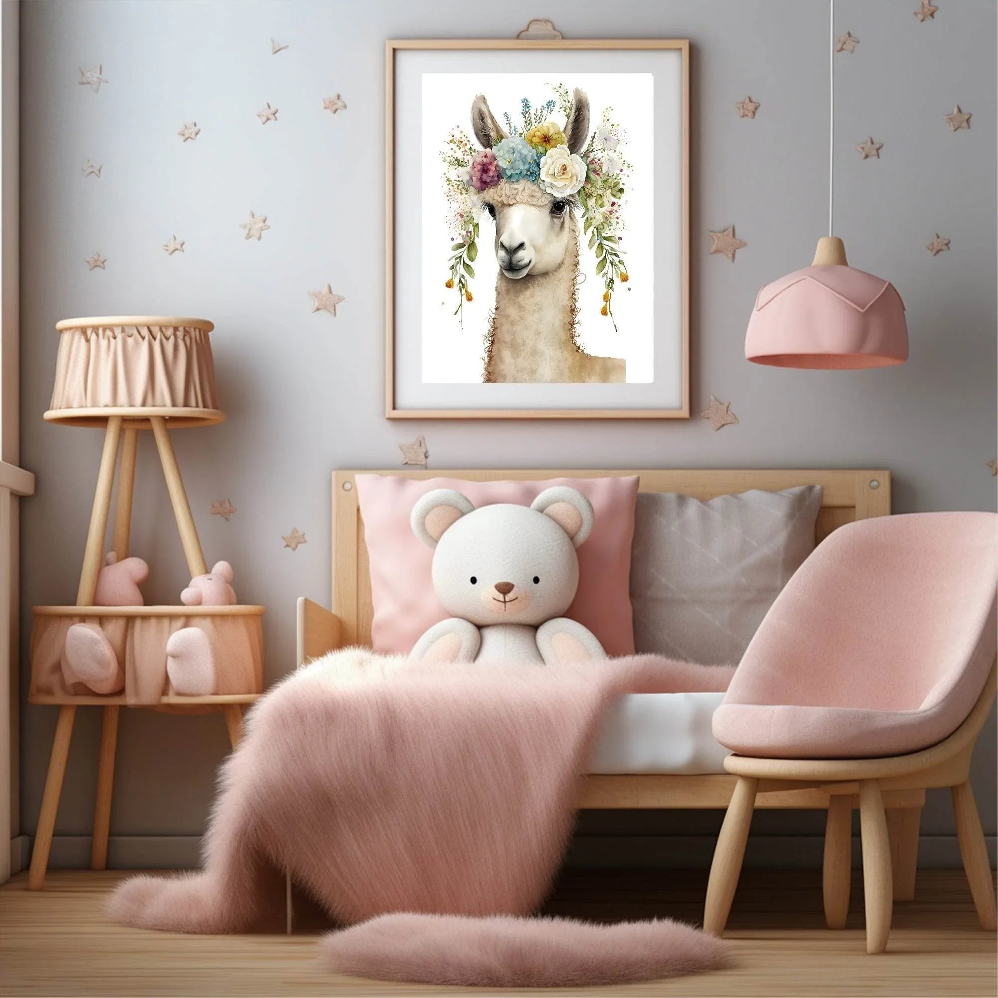 Floral Llama Print | Kids Wall Art - Larosier Prints