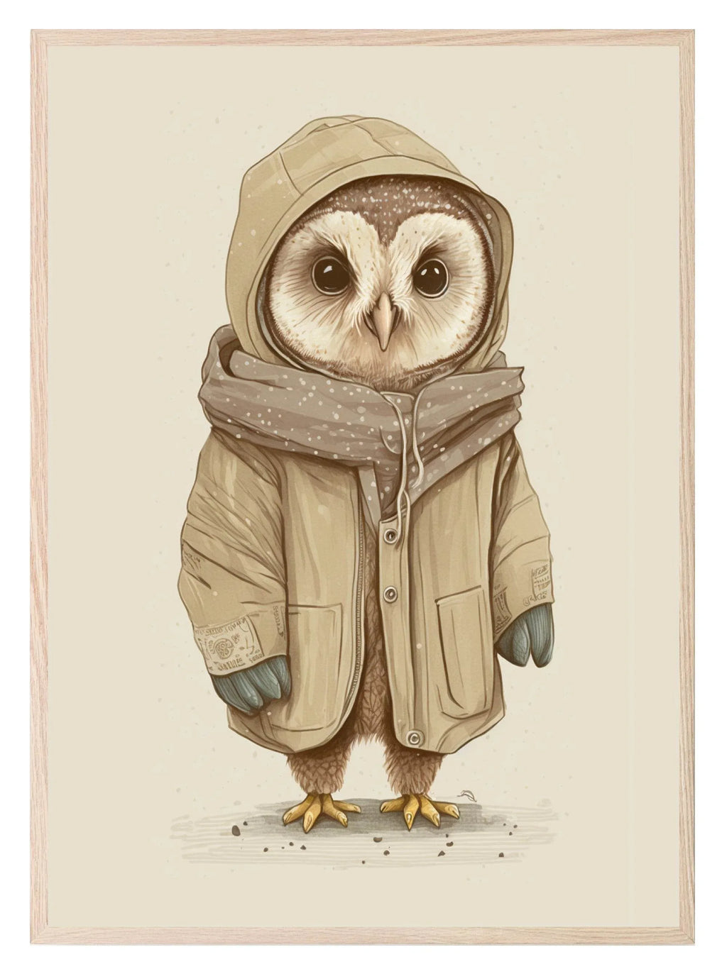 Owl In Winter Coat Print | Antique | Kids Wall Art - Larosier Prints