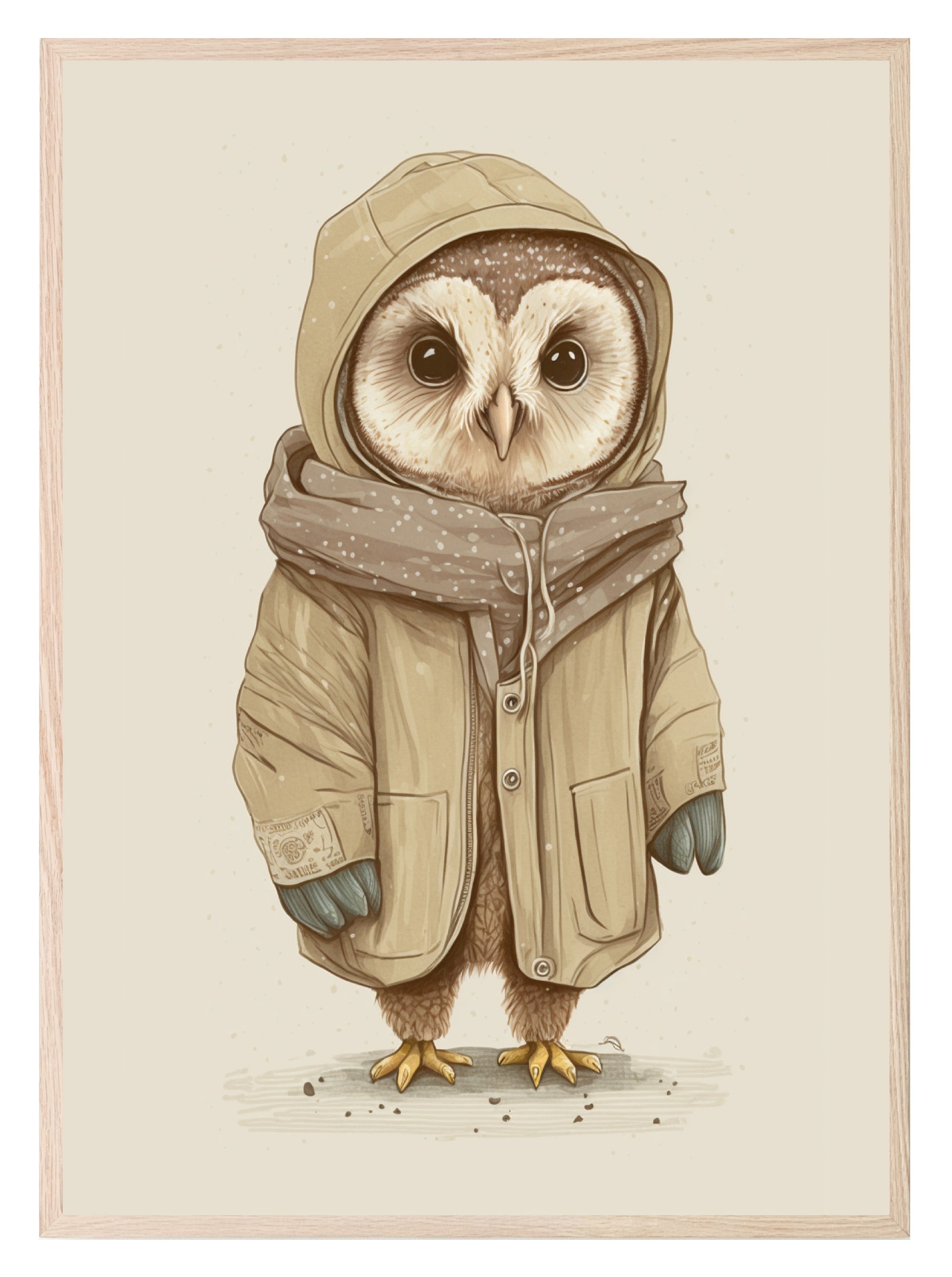 Owl In Winter Coat Print | Antique | Kids Wall Art