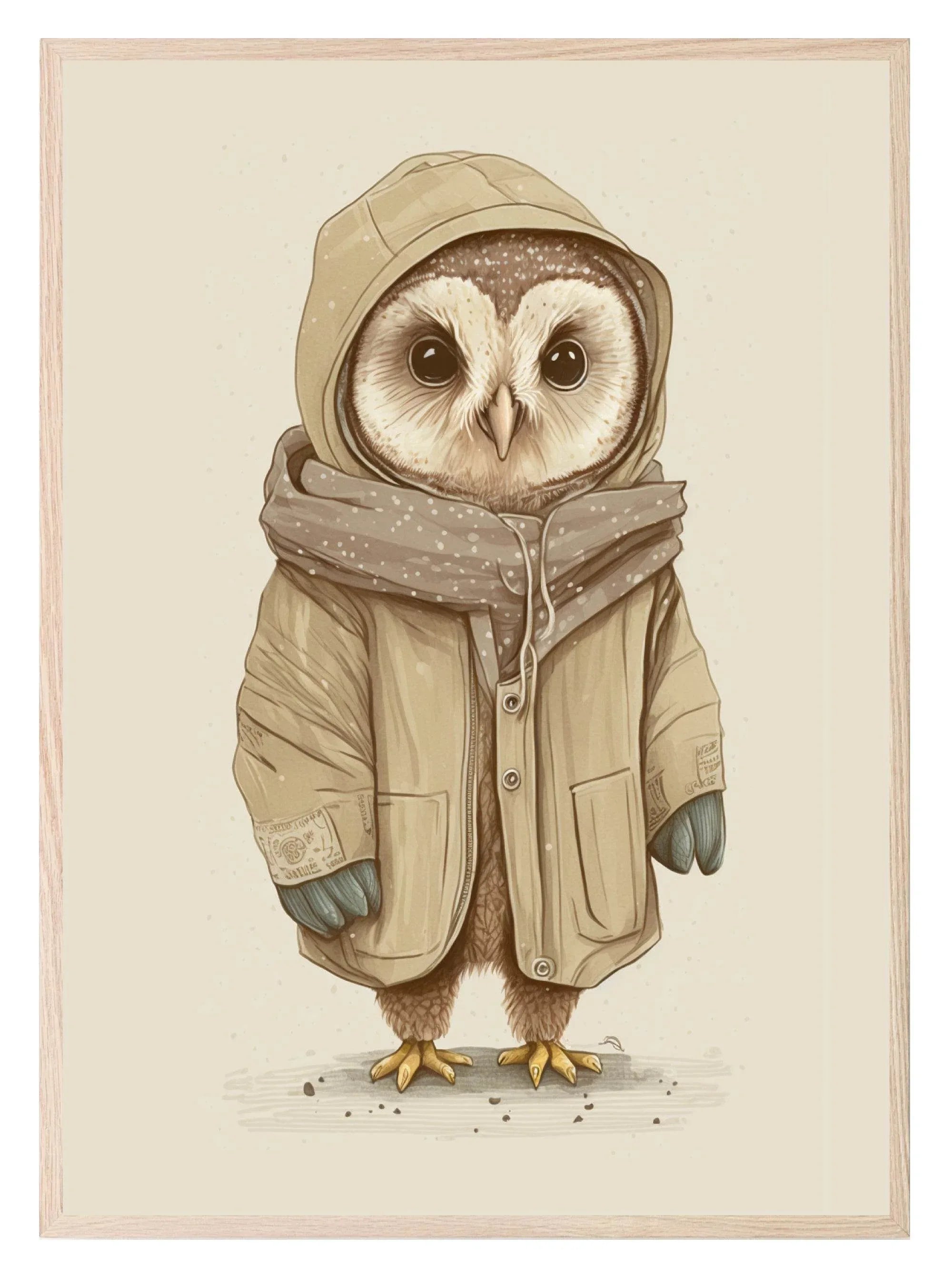 Owl In Winter Coat Print | Antique | Kids Wall Art - Larosier Prints