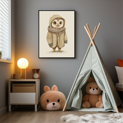 Owl In Winter Coat Print | Antique | Kids Wall Art